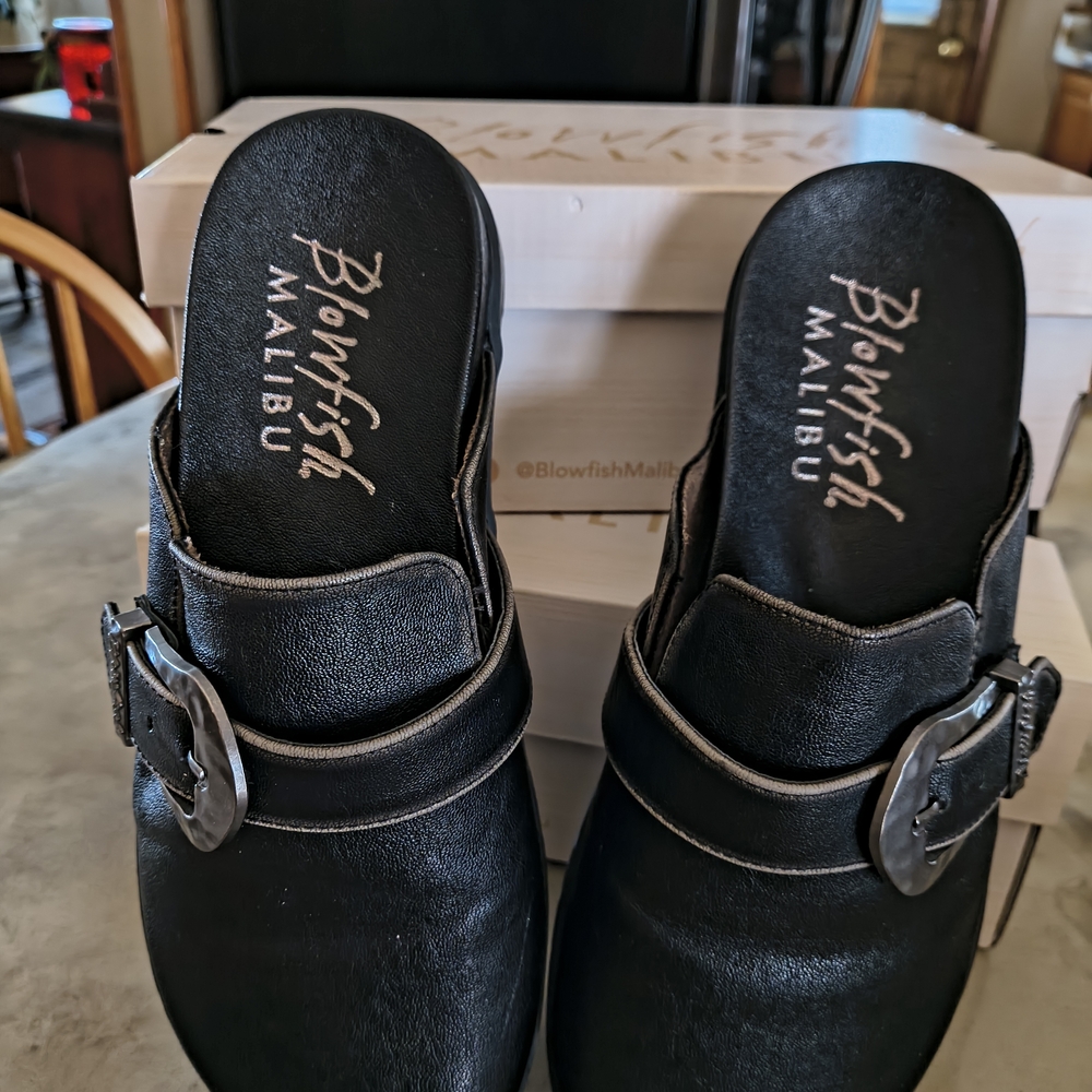 Blowfish Black Buckle Mules